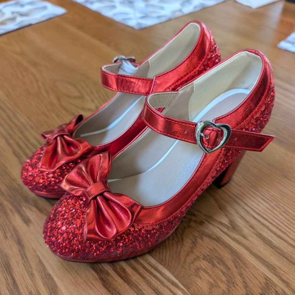 Red Glitter Kids Shoes with Bow